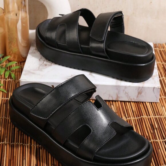 Black Punk Women's Wedge Heel Platform Sandals - Picture 2 of 5